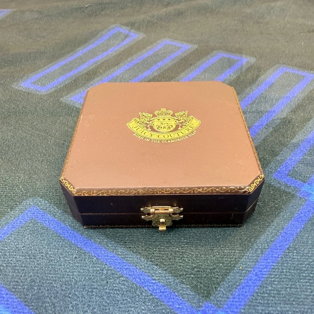 Juicy Couture Box Women Brown Gold Logo Crown Clasp Pink Interior